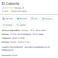 Fiche google my buisness avec 4.4 sur 5 en note sur 166 avis